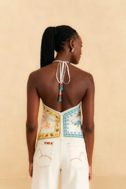 Farm Rio Grandma Gift Embroidered Halter Blouse -Farm Rio Shop 306113 04