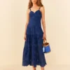 Deep Blue Palm Tree Richelieu Midi Dress
