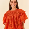 Farm Rio Orange Palm Tree Richelieu Blouse