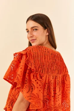 Farm Rio Orange Palm Tree Richelieu Blouse -Farm Rio Shop 306123 03