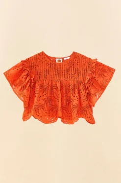 Farm Rio Orange Palm Tree Richelieu Blouse -Farm Rio Shop 306123 06