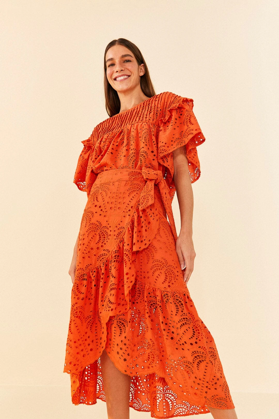 Farm Rio Orange Palm Tree Richelieu Midi Skirt 2 Farm Rio Orange Palm Tree Richelieu Midi Skirt - Image 2