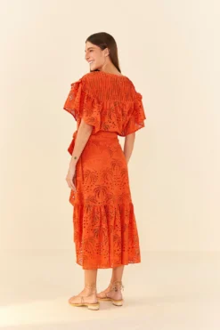 Farm Rio Orange Palm Tree Richelieu Midi Skirt 7 Farm Rio Orange Palm Tree Richelieu Midi Skirt -Farm Rio Shop 306124 03