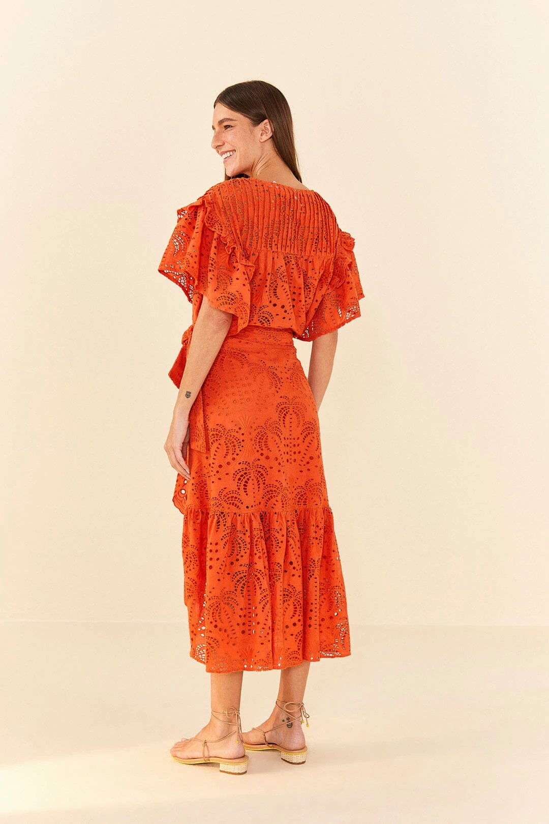 Farm Rio Orange Palm Tree Richelieu Midi Skirt 3 Farm Rio Orange Palm Tree Richelieu Midi Skirt - Image 3