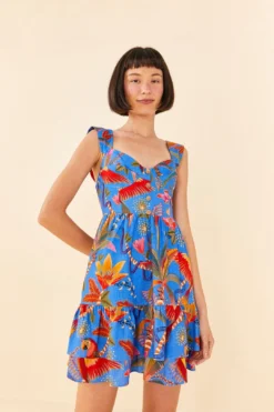 Farm Rio Blue Macaw Party Mini Dress