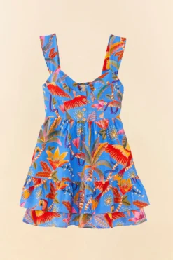 Farm Rio Blue Macaw Party Mini Dress -Farm Rio Shop 306136 05