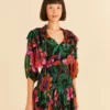 Farm Rio Black Blooming Garden Mini Dress
