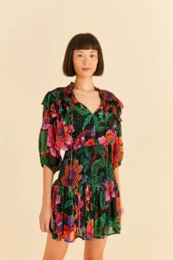 Farm Rio Black Blooming Garden Mini Dress