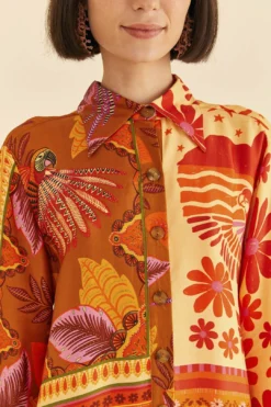 Farm Rio Forest Mixed Scarves Lenzing™ Ecovero™ Viscose Shirtdress -Farm Rio Shop 306157 03