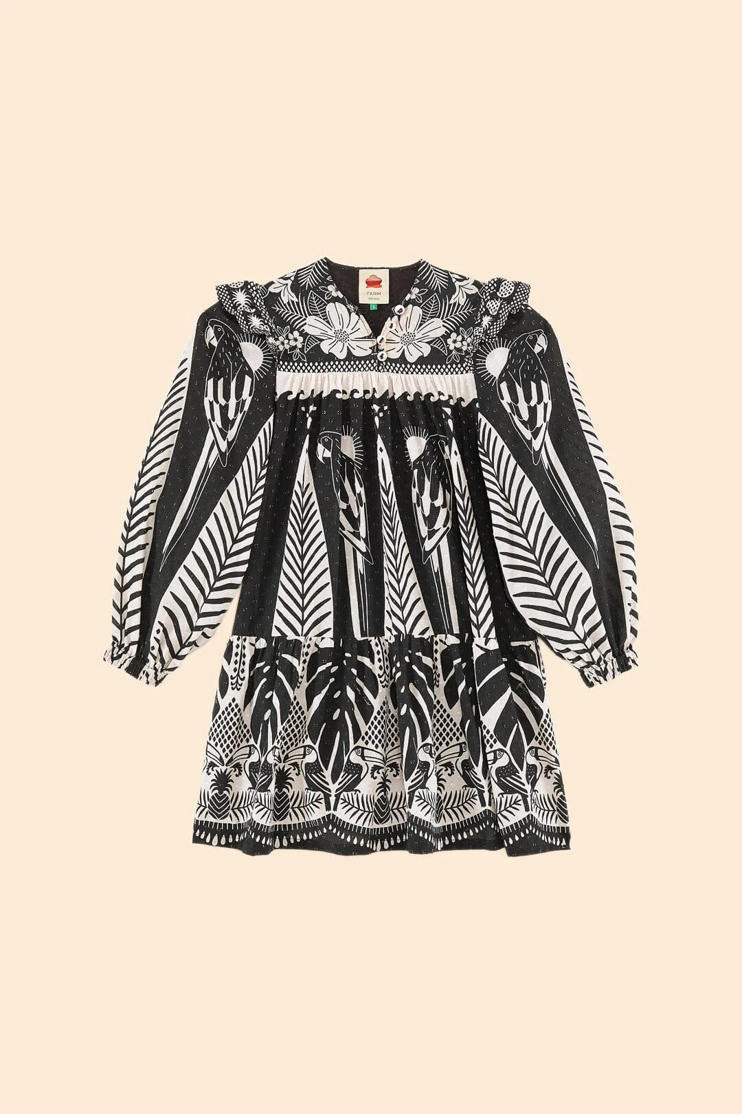 Farm Rio Black Macaw Elegance Long Sleeve Mini Dress 7 Farm Rio Black Macaw Elegance Long Sleeve Mini Dress - Image 7