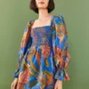 Farm Rio Blue Macaw Flight Mini Dress