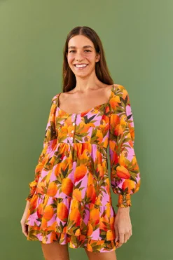 Farm Rio Lilac Mango Macaws Mini Dress