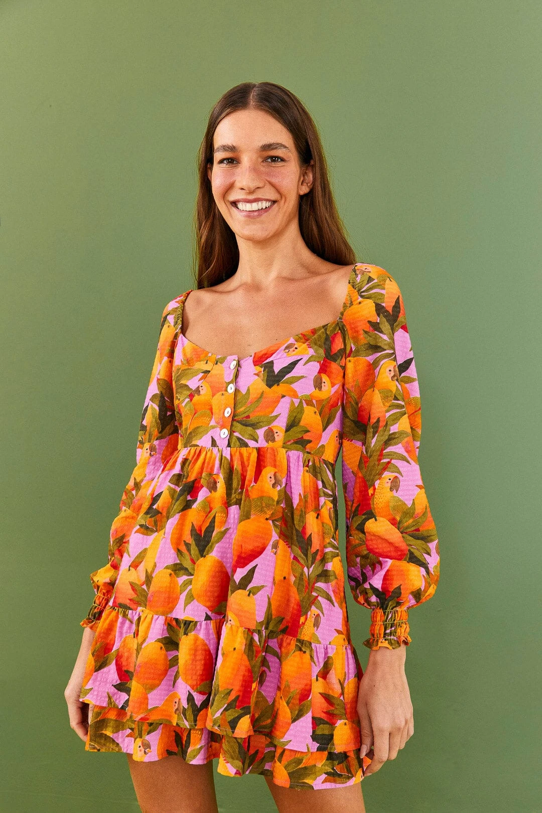 Farm Rio Lilac Mango Macaws Mini Dress 1 Farm Rio Lilac Mango Macaws Mini Dress