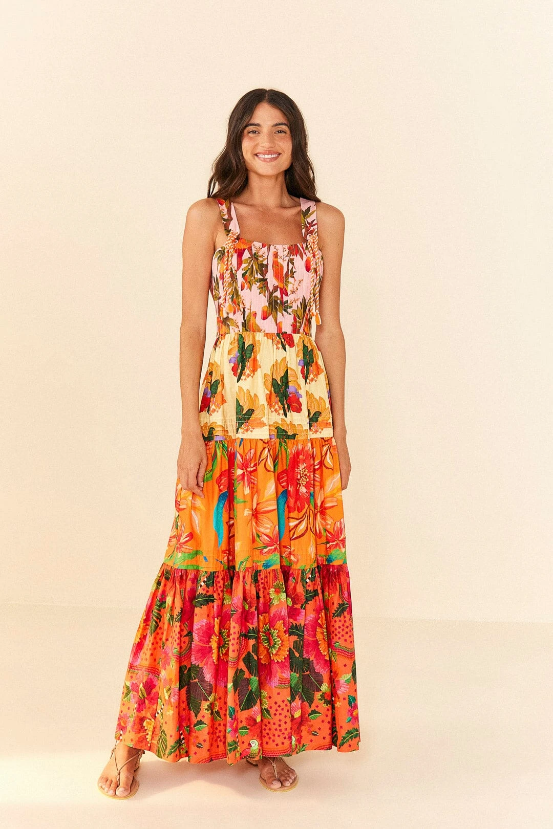 Farm Rio Mixed Warm Prints Organic Cotton Maxi Dress 1 Farm Rio Mixed Warm Prints Organic Cotton Maxi Dress