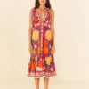Farm Rio Pink Flower Tapestry Midi Dress