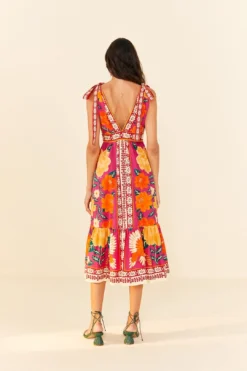 Farm Rio Pink Flower Tapestry Midi Dress -Farm Rio Shop 306173 04