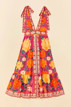 Farm Rio Pink Flower Tapestry Midi Dress -Farm Rio Shop 306173 06