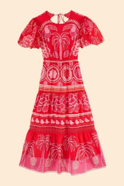 Farm Rio Red Summer Sunrise Midi Dress -Farm Rio Shop 306178 06