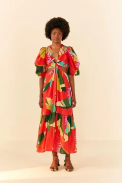 Farm Rio Red Heliconia Midi Dress -Farm Rio Shop 306185 04