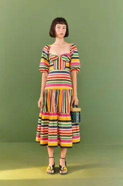 Farm Rio Rainbow Stripes Midi Dress