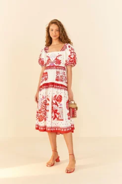 Farm Rio Off-White Rio Tiles Midi Dress