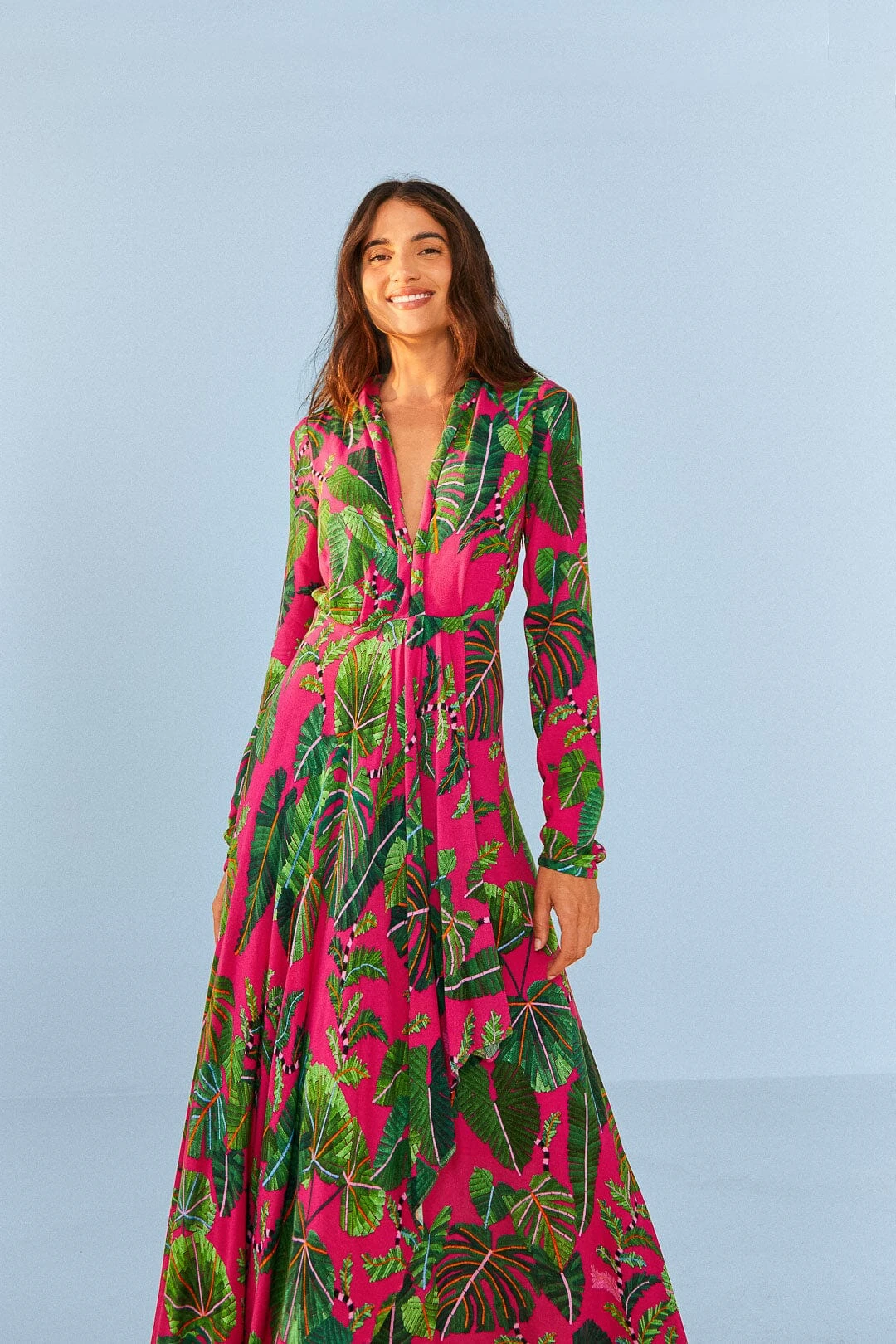 Farm Rio Pink Leaves Maxi Dress 1 Farm Rio Pink Leaves Maxi Dress