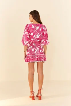 Farm Rio Pink Tropical Woodcut Mini Dress -Farm Rio Shop 306220 03