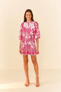 Farm Rio Pink Tropical Woodcut Mini Dress -Farm Rio Shop 306220 04