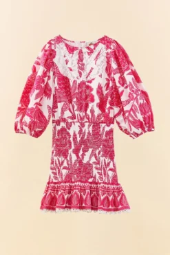 Farm Rio Pink Tropical Woodcut Mini Dress -Farm Rio Shop 306220 06