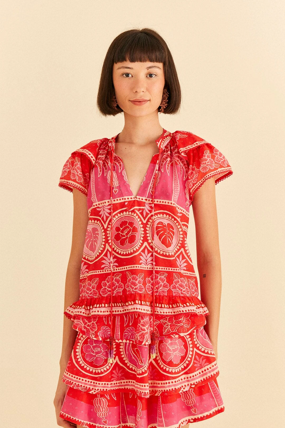 Farm Rio Red Summer Sunrise Blouse 1 Farm Rio Red Summer Sunrise Blouse