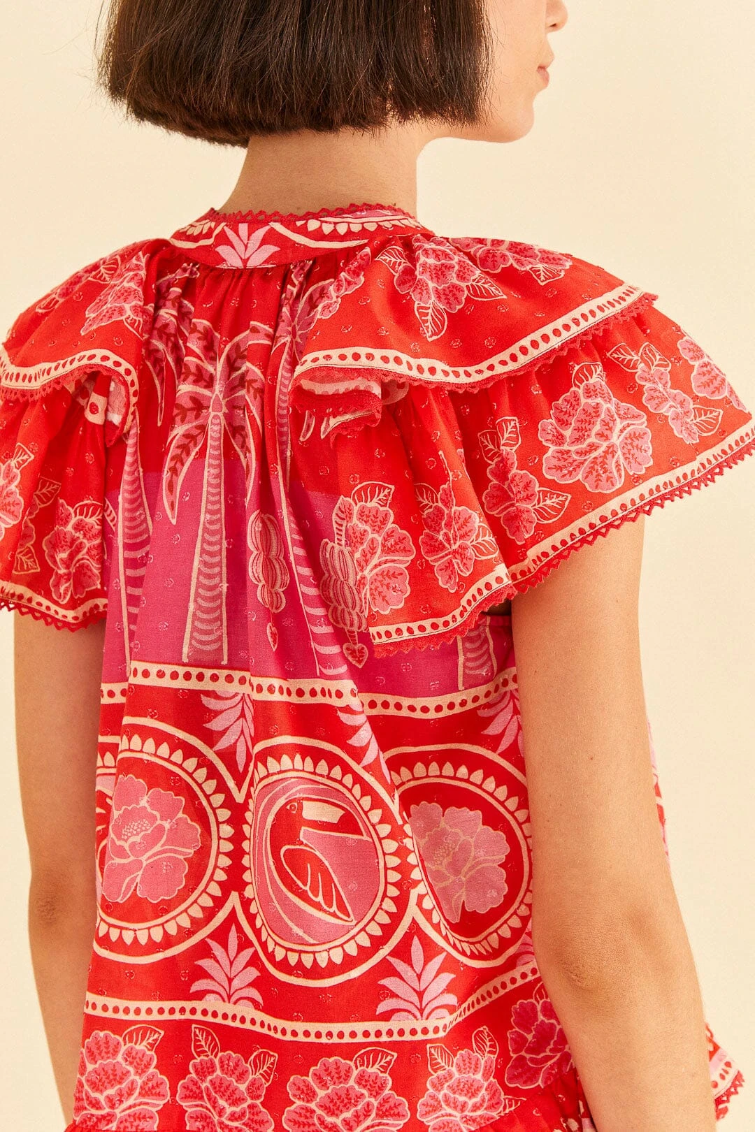 Farm Rio Red Summer Sunrise Blouse 2 Farm Rio Red Summer Sunrise Blouse - Image 2