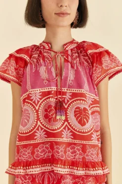 Farm Rio Red Summer Sunrise Blouse 9 Farm Rio Red Summer Sunrise Blouse -Farm Rio Shop 306223 04