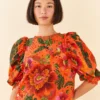 Farm Rio Orange Blooming Garden Blouse