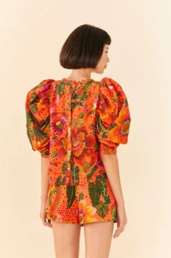Farm Rio Orange Blooming Garden Blouse 9 Farm Rio Orange Blooming Garden Blouse -Farm Rio Shop 306226 04