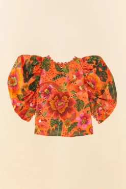 Farm Rio Orange Blooming Garden Blouse 11 Farm Rio Orange Blooming Garden Blouse -Farm Rio Shop 306226 06