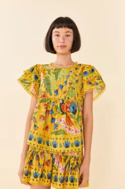 Farm Rio Yellow Summer Garden Blouse