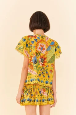 Farm Rio Yellow Summer Garden Blouse 9 Farm Rio Yellow Summer Garden Blouse -Farm Rio Shop 306228 04