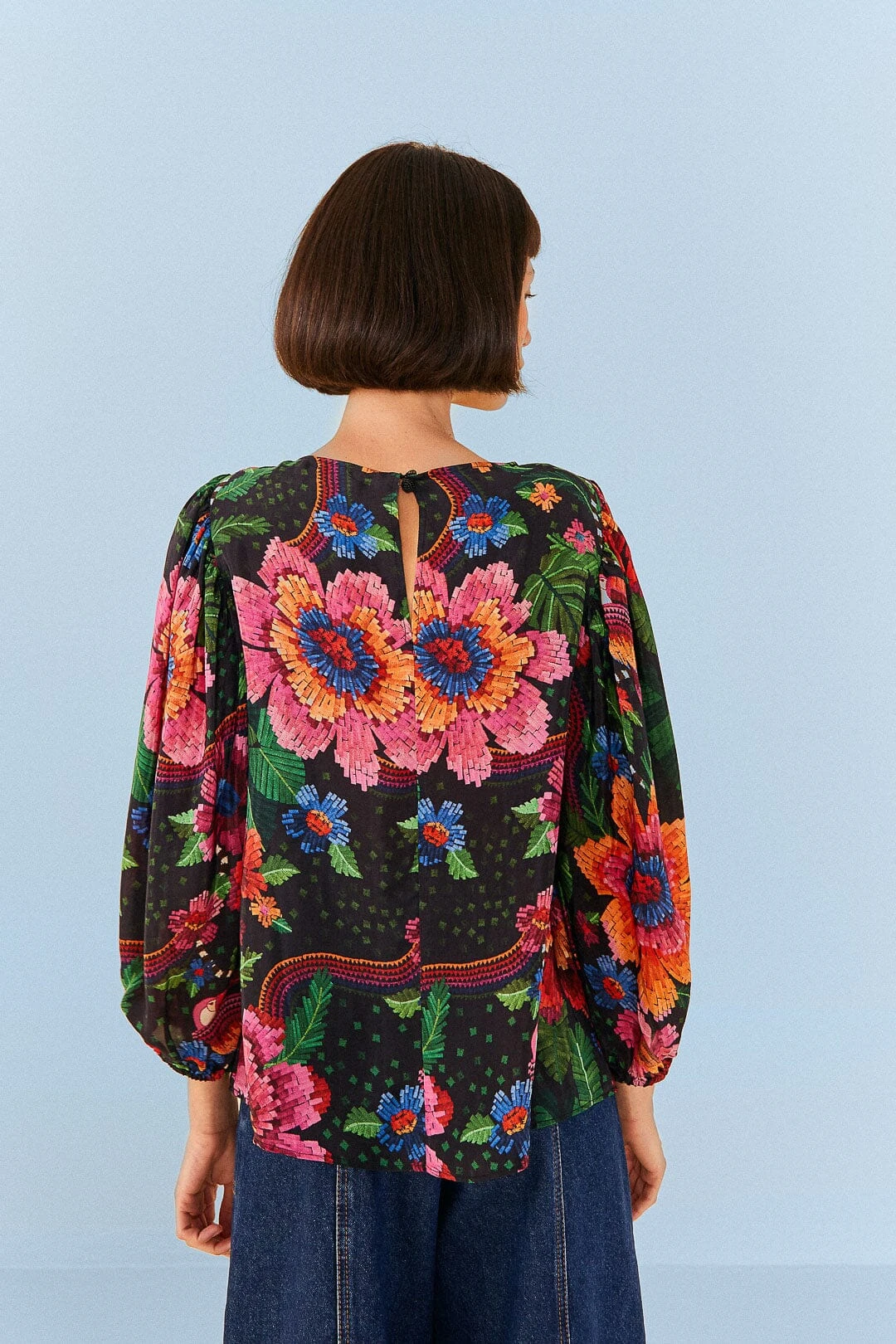 Farm Rio Black Blooming Garden Blouse 4 Farm Rio Black Blooming Garden Blouse - Image 4