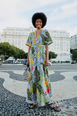 Farm Rio Blue Striped Bananas Jumpsuit