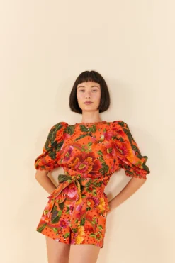 Farm Rio Orange Blooming Garden Shorts