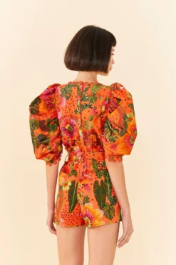 Farm Rio Orange Blooming Garden Shorts -Farm Rio Shop 306270 04
