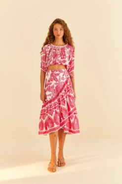 Farm Rio Pink Tropical Woodcut Crop Top -Farm Rio Shop 306306 03