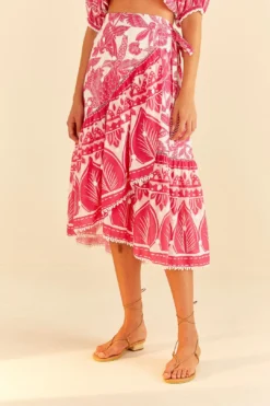 Farm Rio Pink Tropical Woodcut Midi Skirt 7 Farm Rio Pink Tropical Woodcut Midi Skirt -Farm Rio Shop 306307 03