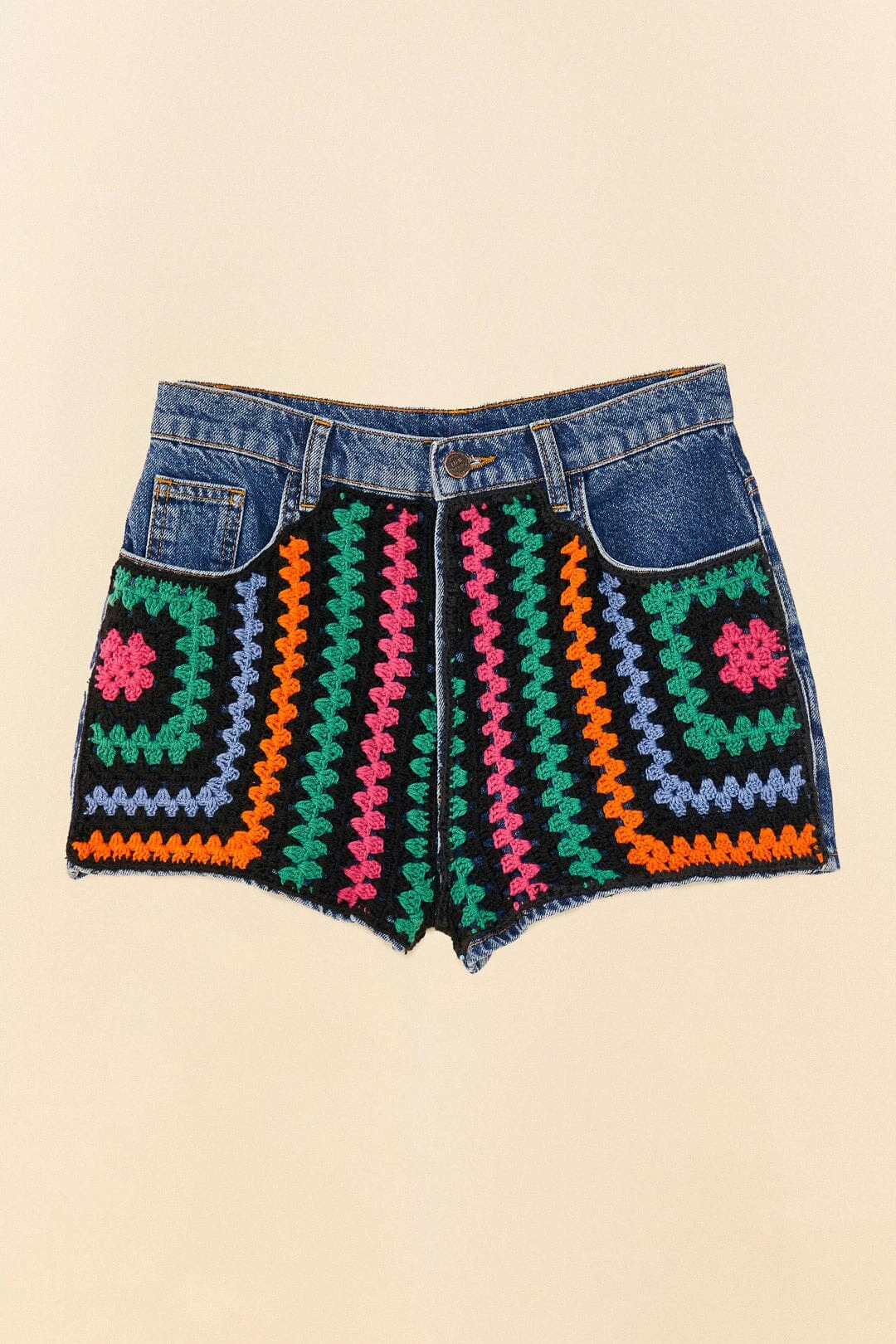 Farm Rio Crochet Denim Shorts 5 Farm Rio Crochet Denim Shorts - Image 5