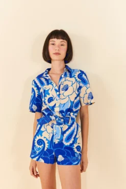 Farm Rio Blue Tropical Groove Romper