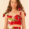 Farm Rio Tomato Tie Strap Crop Top