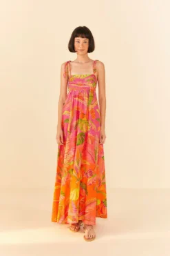 Farm Rio Orange Ombre Forest Maxi Dress