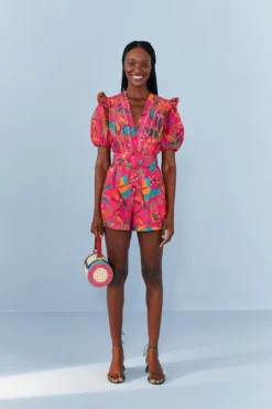 Farm Rio Pink Macaw Party Organic Cotton Romper