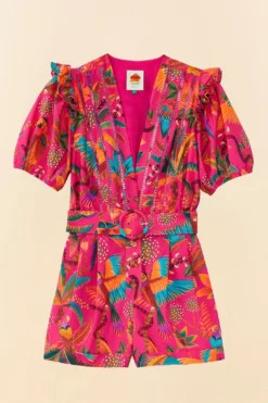Farm Rio Pink Macaw Party Organic Cotton Romper -Farm Rio Shop 306381 06