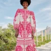 Farm Rio Pink Tropical Woodcut Lenzing™ Ecovero™ Viscose Midi Dress